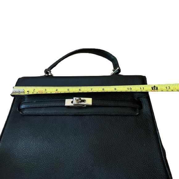 Vintage Top Handle Satchel Bag Black Pebbled Leather - Picture 7 of 9